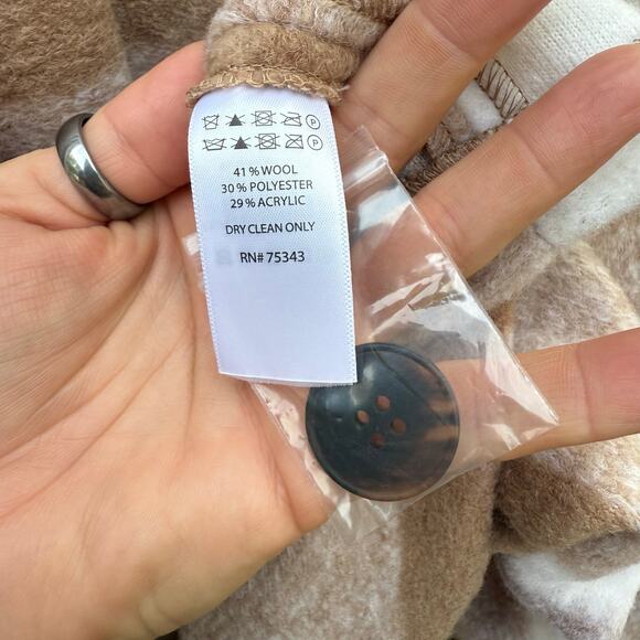 Rachel Zoe Brown Cream Plaid Print Peacoat Single Button Wool Blend 3X NWT - Picture 5 of 9